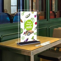 A4 아크릴 스탠드 메뉴판 A5 아크릴 가격표 안내판 테이블 POP 꽂이 T자 양면 투명 아크릴 입간판, 2-아크릴메뉴판-A4