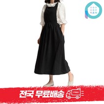 픽온해 [3개사면+사은품] 빅사이즈 프로방스 마농 프릴 원피스 포켓 린넨 코튼 방수 앞치마, 소프트 블랙, (BIG)빅사이즈