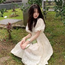 프랑스 부드럽고 달콤한 거품 소매 드레스 2022 여름 새로운 작은 짧은 소매 긴 치마 여성