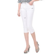 지센여성 자수 패턴 스트레치 7부 데님 팬츠 LCDPJ425_WH