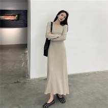 [당일배송] Tamina 니트원피스 긴팔 홀터 미디엄 슬림 캐주얼