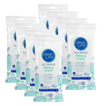 NoRinse Cleanlife Products 목욕 물티슈 최대 클렌징 및 탈취를 위한 사전 수분 알로에 베라 농축 전자레인지 사용 가능 저자극성 헹굼 프리 라텍스 8장 USA, 8 Count (Pack of 8)