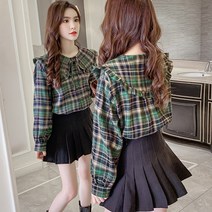 도니와 여성 라운드넥 빅카라 체크블라우스 러블리