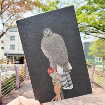 전통민화 봉 위의 매 흑색 디자인 엽서 대한민국 한국 여행 관광 기념품 굿즈, 단일제품