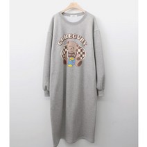 퍼니걸스 5647 데일리 기모 곰돌이 프린팅 롱 원피스 여성의류