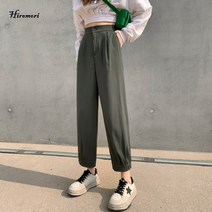 Hiromori 봄여름 키 작은 조거 팬츠 여 배기핏 와이드 9부 캐주얼 정장