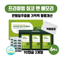 프리미엄 징코 앤 메모리 두뇌 인지력 진코 영양제 기억력 혈행건강 도움 60대 70대 집중력 은행잎추출물 건강기능식품, 500mg X 90캡슐 6개
