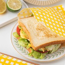 체크 토스트 샌드위치 포장지 봉투 50매, 옐로우 체크