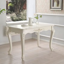화이트 엔틱 책상 레트로 홈카페 커피 티 미니 테이블, 1.3m 유러피언 테이블 아이보리+실버라인