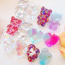 키치 블링블링 레진 그립톡 모음 / 아이폰 핸드폰 클리어 그립톡 핸드폰 거치대 키링 에폭시 그립톡, 15.블루오로라 하트