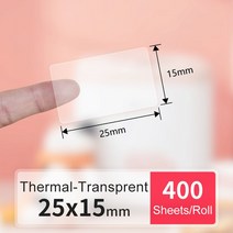 라벨프린터 라벨기 스티커제작기계 Detonger DP23SDP30S 프린터 소모품 투명 열 합성 라벨 용지, 1.2Rolls 25x15