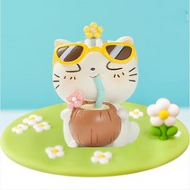 행운이네 차량악세사리 자동차꾸미기 차량인테리어소품 대쉬보드장식 고양이 인테리어 용품 세트, 3)선글라스쓴고양이_그린판