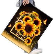 FASEN 사은품+액자 캔버스형보석십자수 DIY세트 라운드 비즈 40 X 50cm, FSE80.골드해바라기-01
