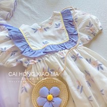 PigPug 여자 어린이 22 여름옷 전원풍 달콤한 프린트 면 스커트 어린이 프릴 공주 스커트