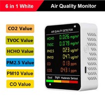 미세먼지측정기 실내 공기질 휴대용 측정기 LCD 이산화탄소 검출기 PM2.5 PM10 HCHO TVOC CO 측정기 디지, 01 6 in 1 White A