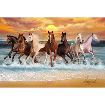 보석십자수 노을지는 바다를 달리는 말 8필 인테리어 돈들오는 그림 성공 말 힘 큐빅 아트 비즈 자수 보석십자수, 003, 100*50cm