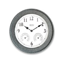 PKVM 1978 20 inch Indoor/Outdoor Faux Concrete Finish Waterproof Wall Clock with Thermometer and Hy
