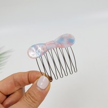 프랑스핀 호피 마블 미니 둥근 리본 포인트 헤어 빗핀