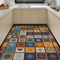 유럽식 부드러운 주방 바닥 매트 가정용 PVC 카펫 거실 방수 및 방유 레트로 침실 러그 맞춤형 장식