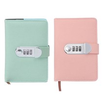 비밀번호 설정 A6 사이즈 다이어리형 노트 가죽커버 수납 포켓 수첩 스케줄 메모, 민트(11cmx16cmx2cm)