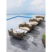 야외 라탄소파 거실 정원 체어 아웃도어 벤치 가구, 2인용 시트(철프레임+실외페인트)