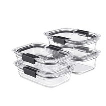 Rubbermaid 브릴리언스 글라스 식품 용기 4개 세트 (총 8피스) 4팩 클리어 186971, 기본