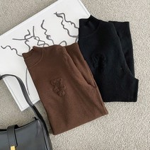 [코지] 여자 귀여운 뽀글이 테디베어 패치 반목폴라 니트