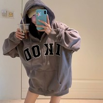 어라운드24 여성 후드 코튼 레터링 박시 학생 아우터 집업