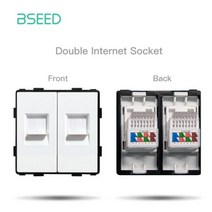 BSEED 화이트 유리 패널 인터넷 소켓 TV ST CAT5 RJ45 기능 부품 더블 USB EU 벽 플러그 DIY 무료 조합, Double CAT5