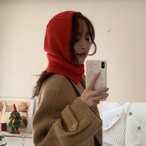 겨울 니트 트임 지퍼 똒딱이 바라클라바 스트링 후드워머 후드넥 워머