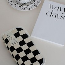on the table 펜케이스 (checkerboard) 파우치 대용량 필통 펜슬키퍼 필통 멀티 학생, 아이보리 체커보드