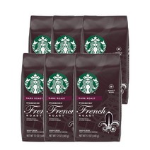 스타벅스 홀 빈 커피 다크 로스트 프렌치 로스트 12Oz Starbucks Whole Bean Coffee Dark Roast French Roast, 6팩