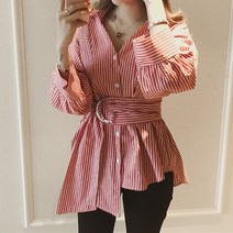 더블엠 빅사이즈 벨트 블라우스 잘록한 허리라인 롱 남방