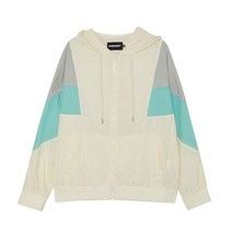 공용) 후드 절개 배색 바람막이 점퍼 _AM2WWU441-IV