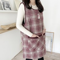 꼬레하우씨 코튼 체크 패딩 단추 앞치마, 레드, 1개