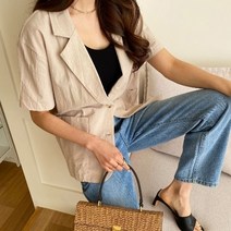 코지 여자 시원한 썸머시즌 캐주얼 투버튼 반팔 린넨 자켓