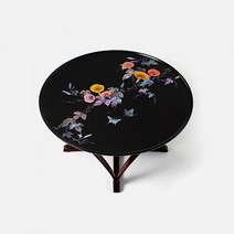 명품채색 나팔꽃 옻칠자개소반 50센티 (2021년 공예품대전은상작품)