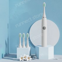 초음파 자동 진동기 화이트닝 전동 칫솔 성인용 IPX7 방수 3 브러시 헤드 배터리 유형, B 화이트