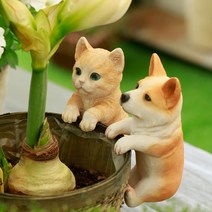 고양이 동물 인형 화분 발코니 정원 미니 장식품 정원 베란다 가든 어항 소품 꾸미기, 고양이와 커키(2친구)