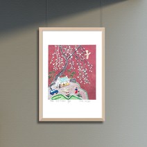 제주생활의 중도 (150 Editions) Red Sky 이왈종 판화, (원목)우드화이트