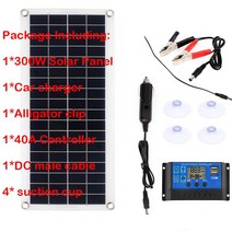 태양광 발전 220v 가정용태양광 인버터 발전기 듀얼 USB 300W 12V 태양 전지 패널 키트 전체 30A 60A 충전 컨트롤러 RV 캠핑카 충전기 야외 공급을 위한, 05 40A controller kit