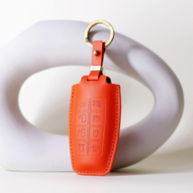 핑키프로미스 현대자동차 무료 각인 제네시스 천연가죽 스마트키 케이스 키홀더 키링 차키 커버 GV80 GV70 G80 G70 8버튼, 현대자동차 HG02 (8버튼), 오렌지