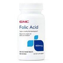 GNC Folic Acid 400 MCG 100 VEGETARIAN TABLETS 엽산 100정, 400mg, 1개