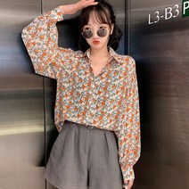 패셔너블 복고풍 패션 라펠 꽃무늬 블라우스 스타일 귀엽고 루즈한 빈티지 캐주얼 셔츠 여성 의류