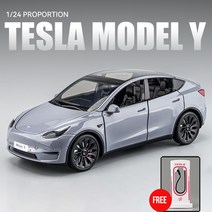 자동차모형 다이캐스트 자동차프라모델 미니 자동차 124 테슬라 모델 Y SUV 합금 장난감 차량 금속 장식 어린이 선물 소년, [04] Gray No Box