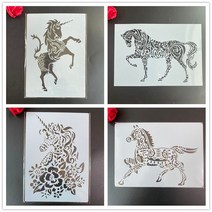 스텐실 도안 4 개대 a4 만다라 스텐실 그림 색칠 엠보싱 스크랩북 앨범 장식 템플릿 케이크 스텐실 유니콘 말