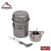 티타늄 캠핑 조리기구 Widesea 세트가스 버너 스토브초경량 야외 주방 요리 냄비접이식 스푼트레킹 식기, 02 Set 2