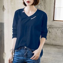 노이디제이 레터링 자수 브이넥 기본티 AAA240