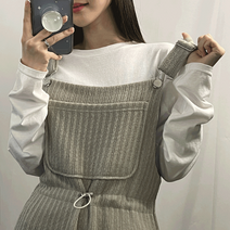 토이 골지 니트 빅포켓 스트링 옆트임 사이드슬릿 멜빵 롱 원피스 (2 color)