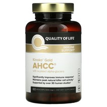 Quality of Life Labs Kinoko Gold AHCC 아세틸화알파글루칸 함유 베지 캡슐 60정, 500mg, 500 mg